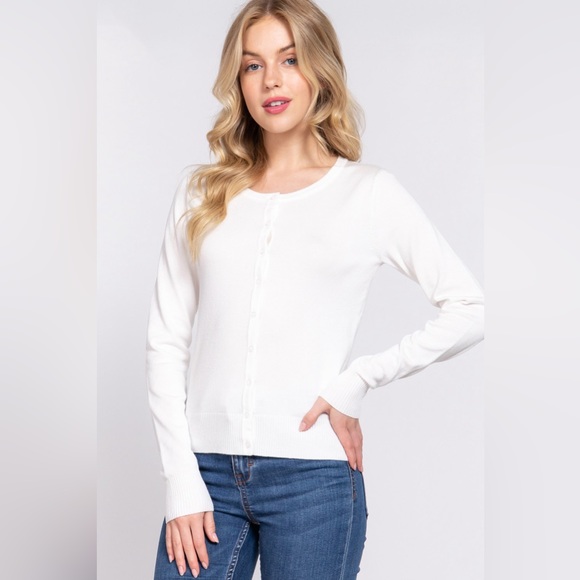 ACTIVE BASIC Ribbed Trim Button Up Cardigan - Picture 3 of 4